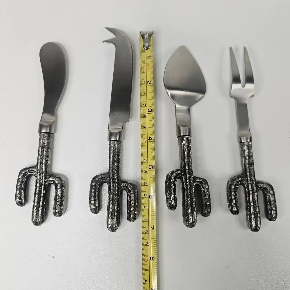 Set Of 4 Zinc Alloy Stainless Steel Cactus-Handle Cheese Knives Spreaders